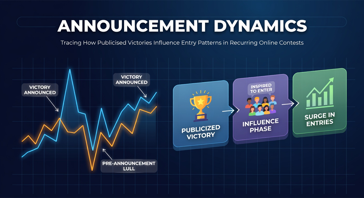 Visual representation of online contest winner announcements and entry spikes over time