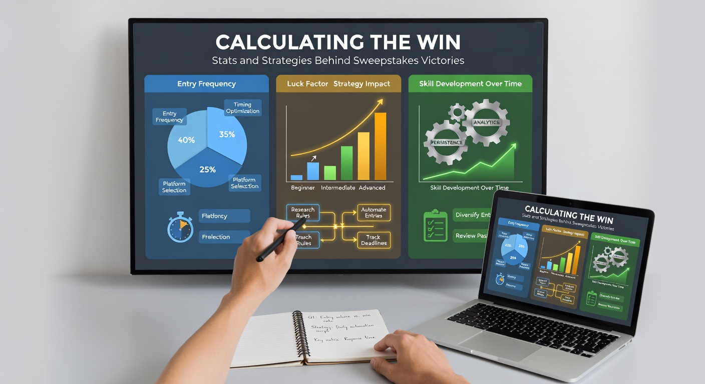 Graph showing sweepstakes entry volumes and win probabilities over time, with rising lines for entries and dipping odds