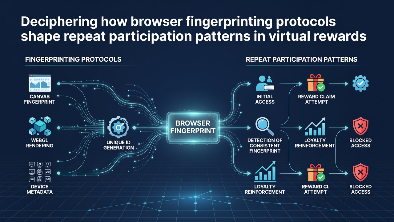 Analysis dashboard displaying repeat participation trends influenced by browser fingerprinting in reward drawings