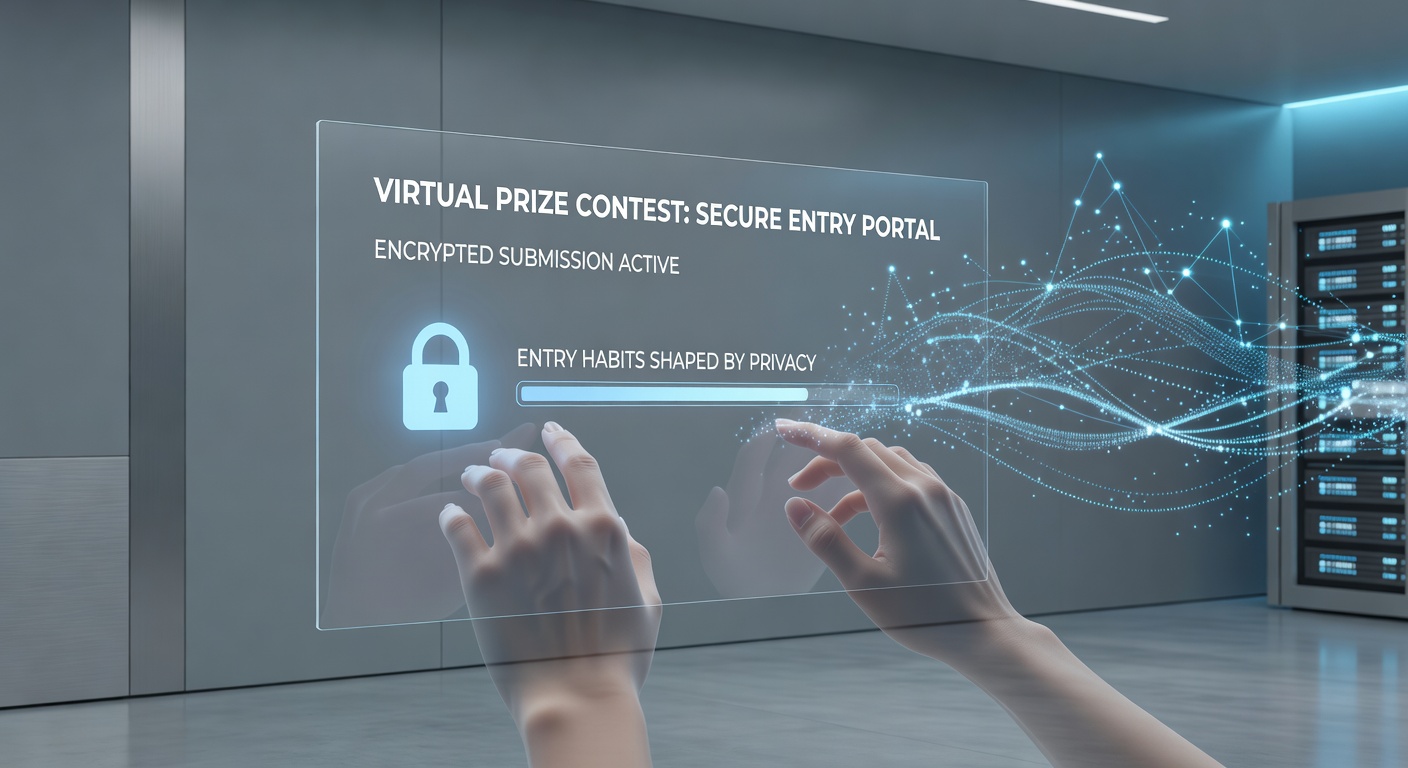 Secure encryption protocols displayed on a digital contest entry interface showing lock icons and data protection indicators