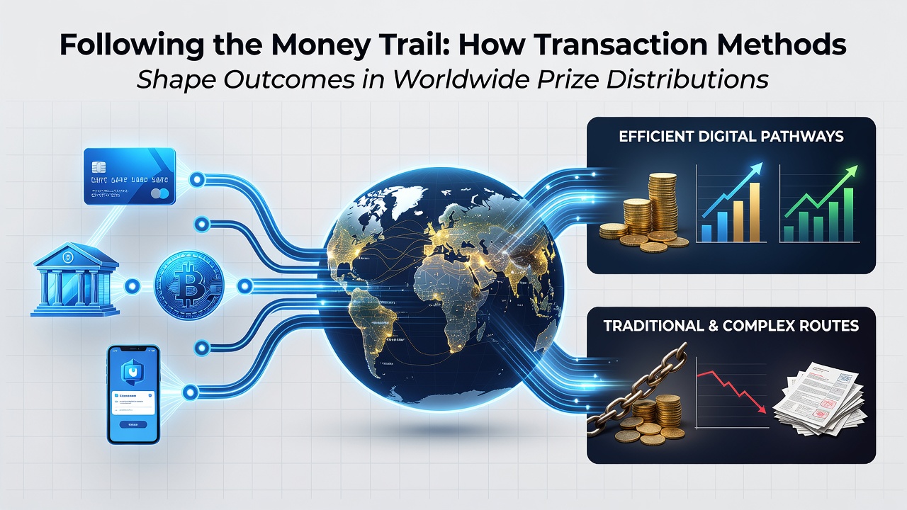 Close-up of digital payment interface showing multiple currency and transfer options for prize recipients