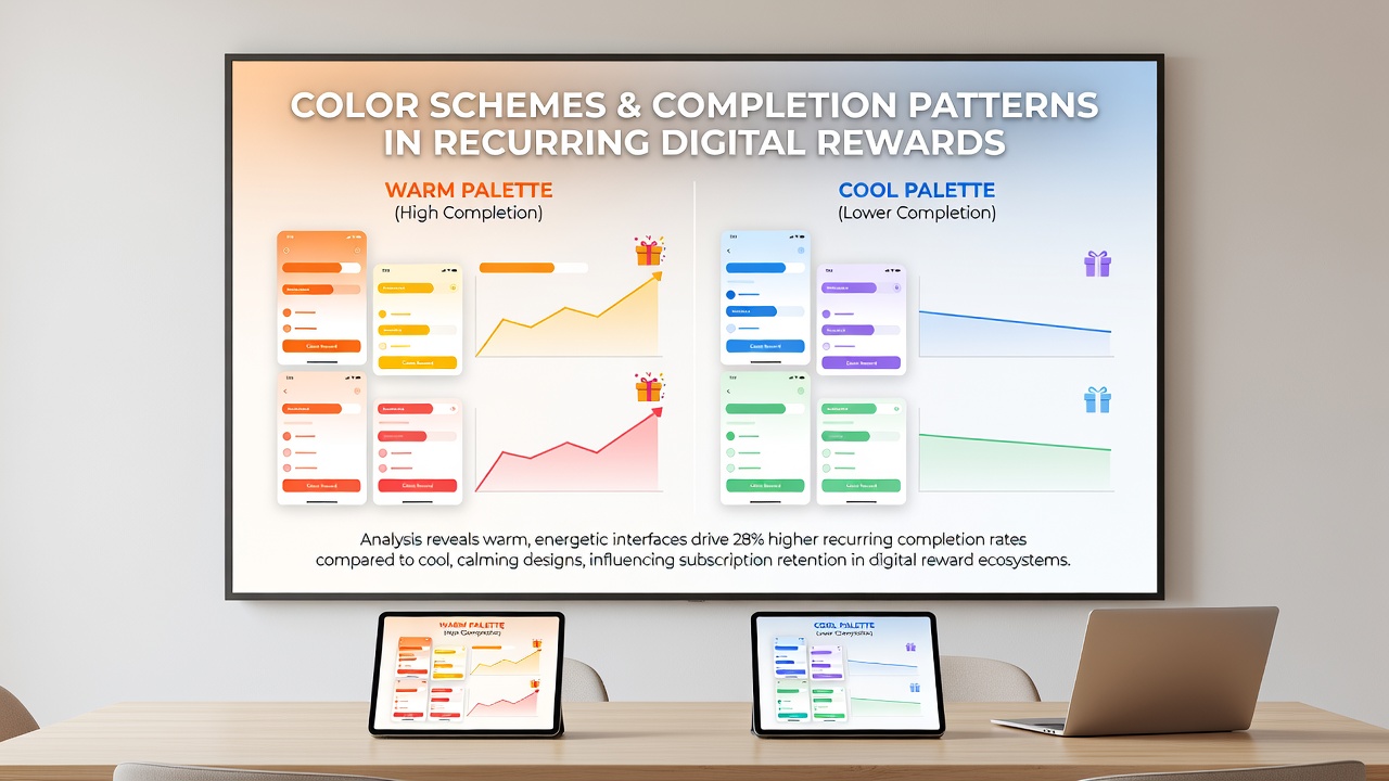 Analytics dashboard illustrating completion rate shifts tied to mobile color scheme changes