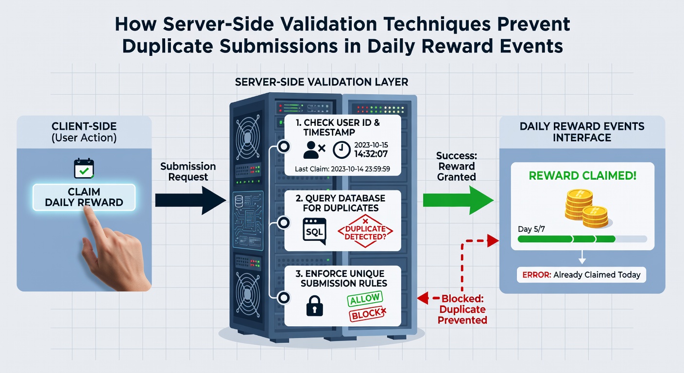 Database query results showing blocked duplicate reward claims during peak event hours
