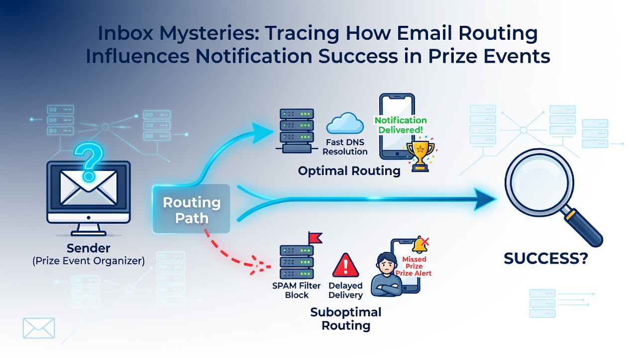 Graph illustrating notification delivery rates across different email routing configurations in prize campaigns