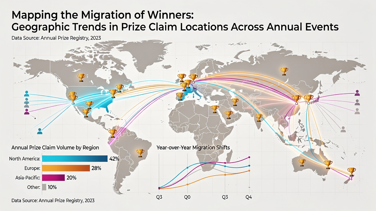 Chart displaying year-over-year migration of prize claim hotspots across US regions with color-coded annual overlays