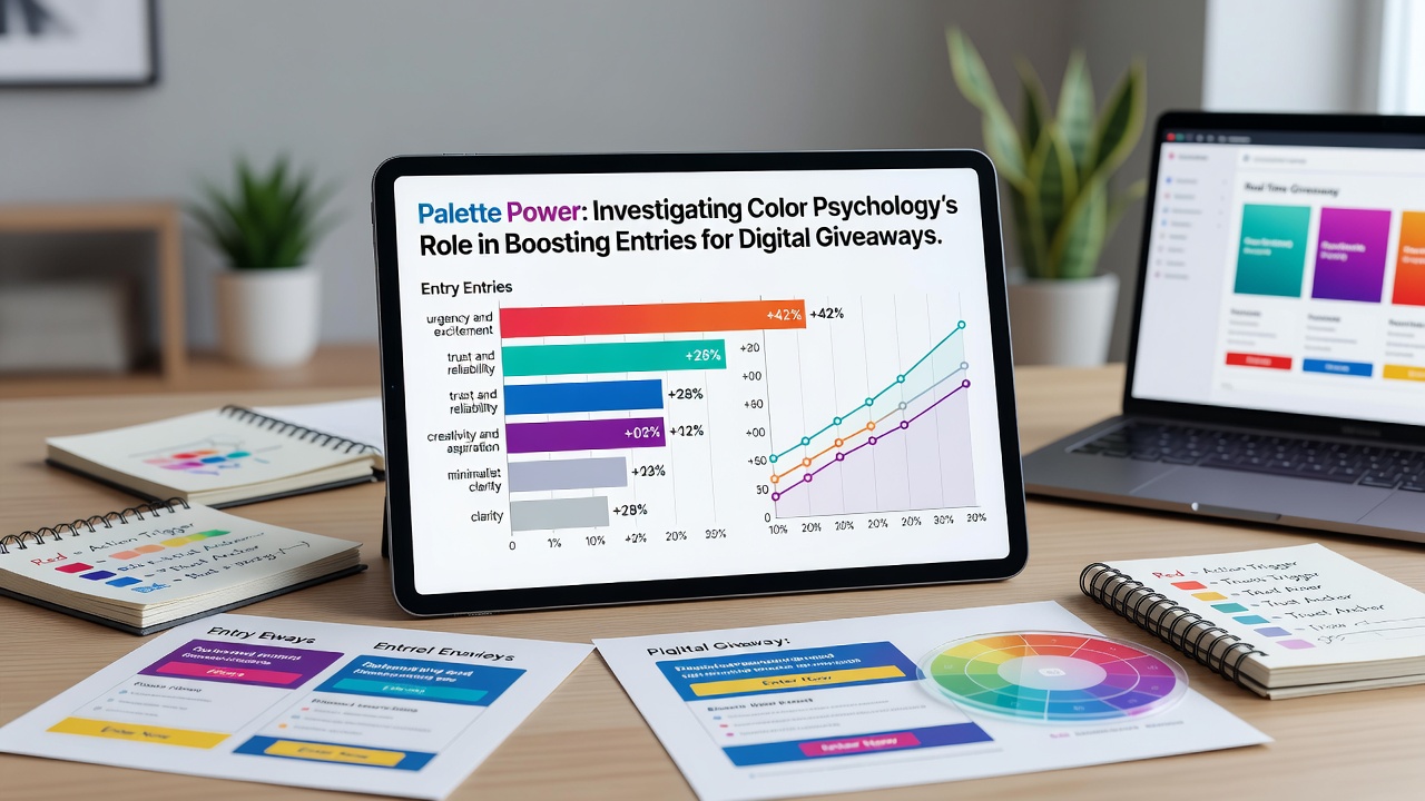 Split-screen comparison of two digital giveaway pages with contrasting color schemes and entry metrics overlaid