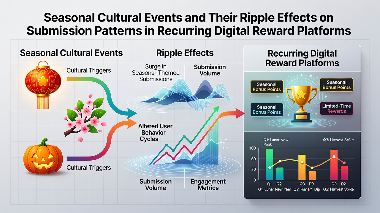 Digital reward platform interface showing entry submissions during a holiday season with festive graphics overlay