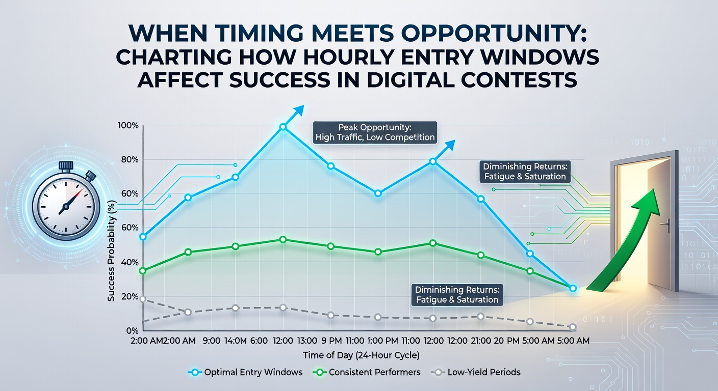 Infographic illustrating success rate variations tied to different hourly entry periods in online contests